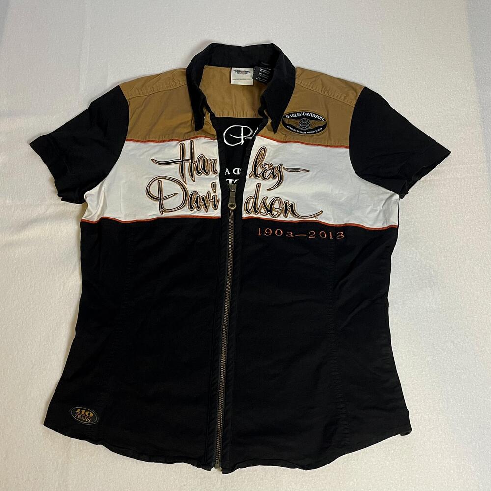 Vintage Harley-Davidson Shirt Womens Large 110th Anniversary Biker Y2K Garage